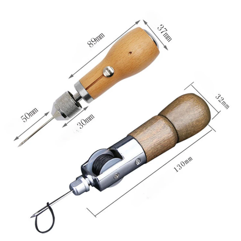 Leather craft sewing awl kit in use