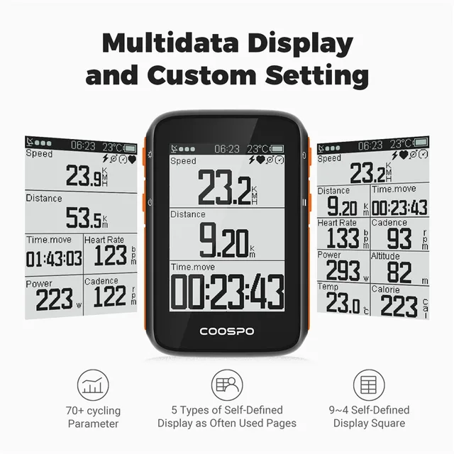 COOSPO BC200 Wireless Bicycle Computer GPS Bike Speedometer Cycling Odometer 2.6in Bluetooth5.0 ANT+ APP Sync Slope Altitude 3