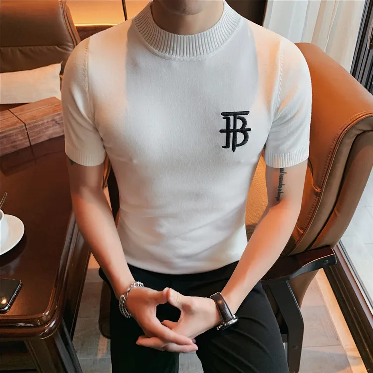 Luxury Men Summer Knitted T-shirt High Quality Slim Fit O-neck Tops Jacquard Tees Brand Clothing Social Club Pullovers T-Shirt