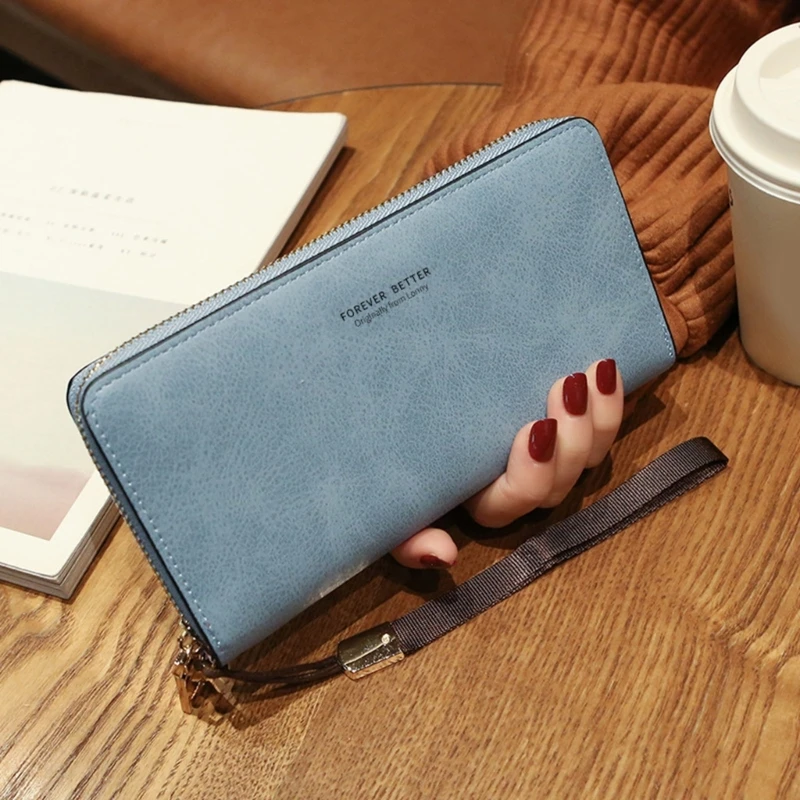 Fashion PU Leather Cards Holder Long Wallet Lady Wrist Bag Coin Purse for Women