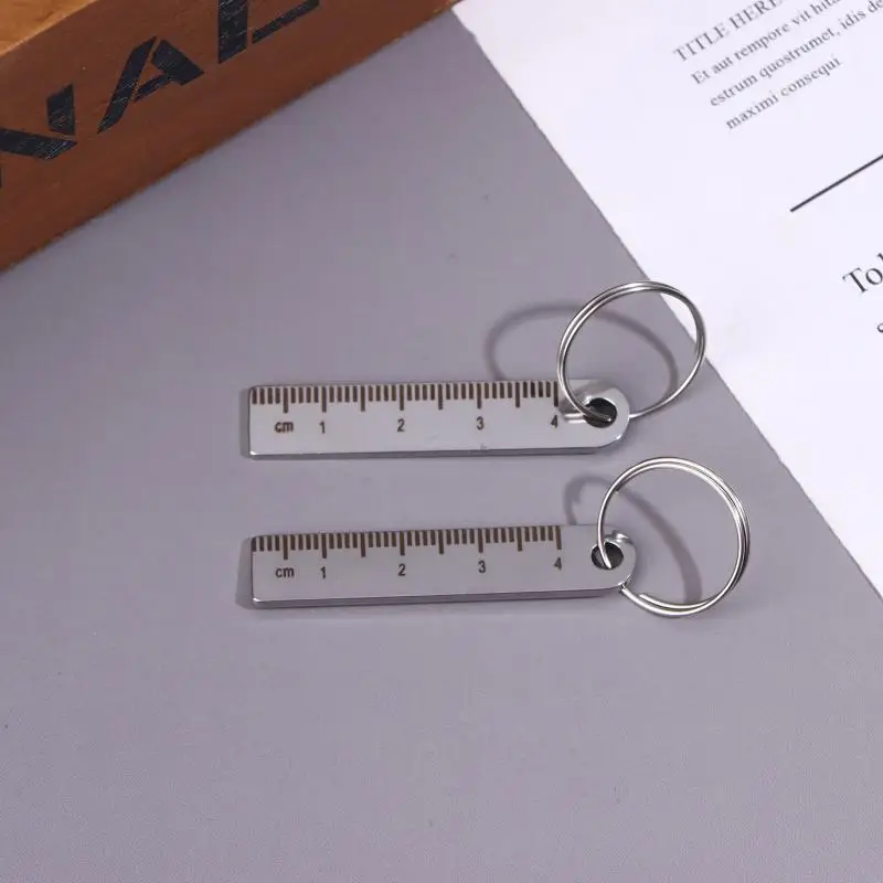 2PCS New Stainless Steel Mini Ruler With Keychain - Measuring Tool For Office And School Supplies (Anti-loss Measuring Ruler)