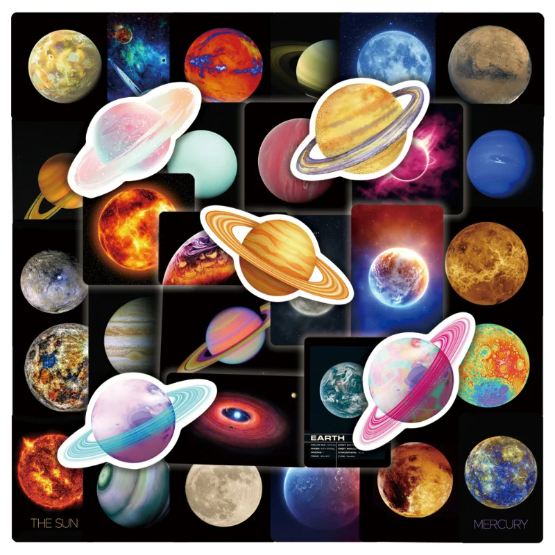 

50pcs Cosmic Planet Cartoon Adhesive Stickers Kid Toy Aesthetic Decals Scrapbook Laptop Phone Luggage Car Graffiti Sticker