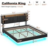 California King Size Bed Frame with Hidden Storage Headboard and Charging Station Cal King Size Visual Floating Platform Bed 2