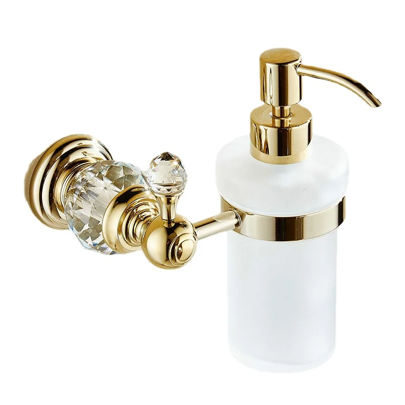 

Gold brass crystal liquid soap dispenser with silver finish European frosted glass container bottles bathroom products