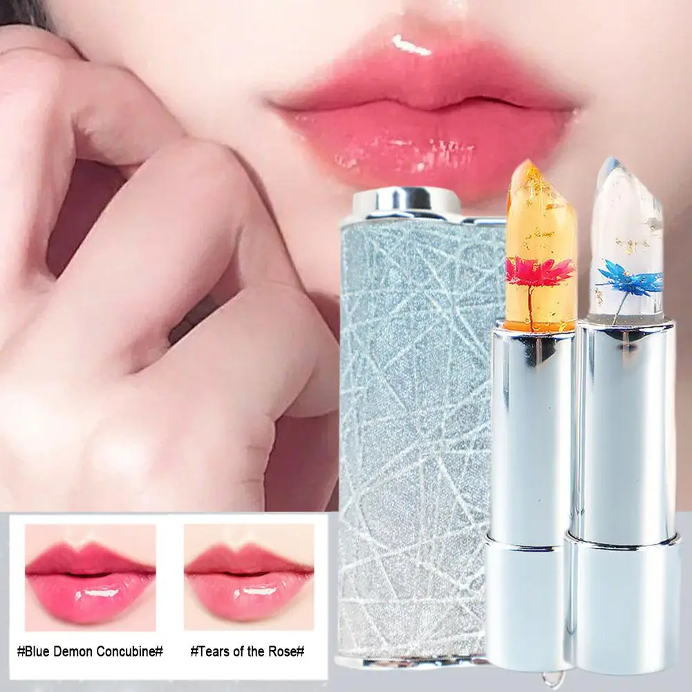 

New Moisturizer Lip Gloss Transparent Jelly Flower Change Waterproof Balm Makeup Makeup Lipstick Lip Tool Color Temperature E2S6