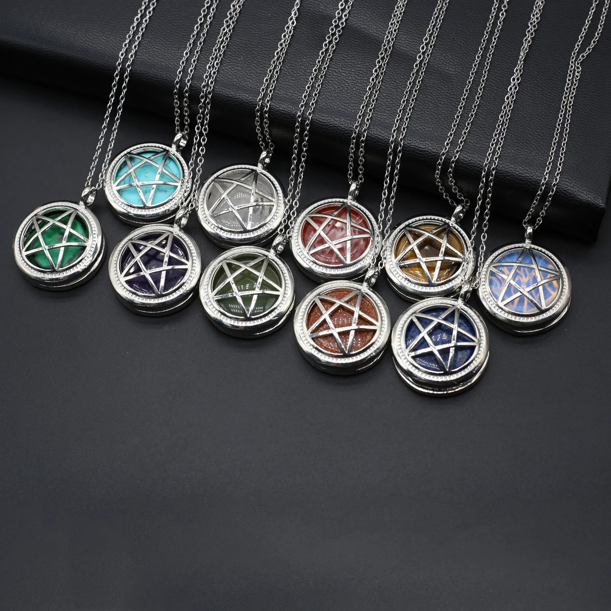

Vintage Natural Stone Amethysts Pendant Necklace For Women five-pointed star Gold Sand Stone Necklace Fashion Jewelry Gift