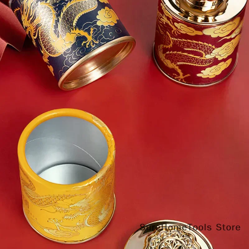 Dragon Empty Mini Tea Tin Can Household Green Black Tea Sealed Jar Portable Home Small Tea Box Paper Storage Cans Packaging