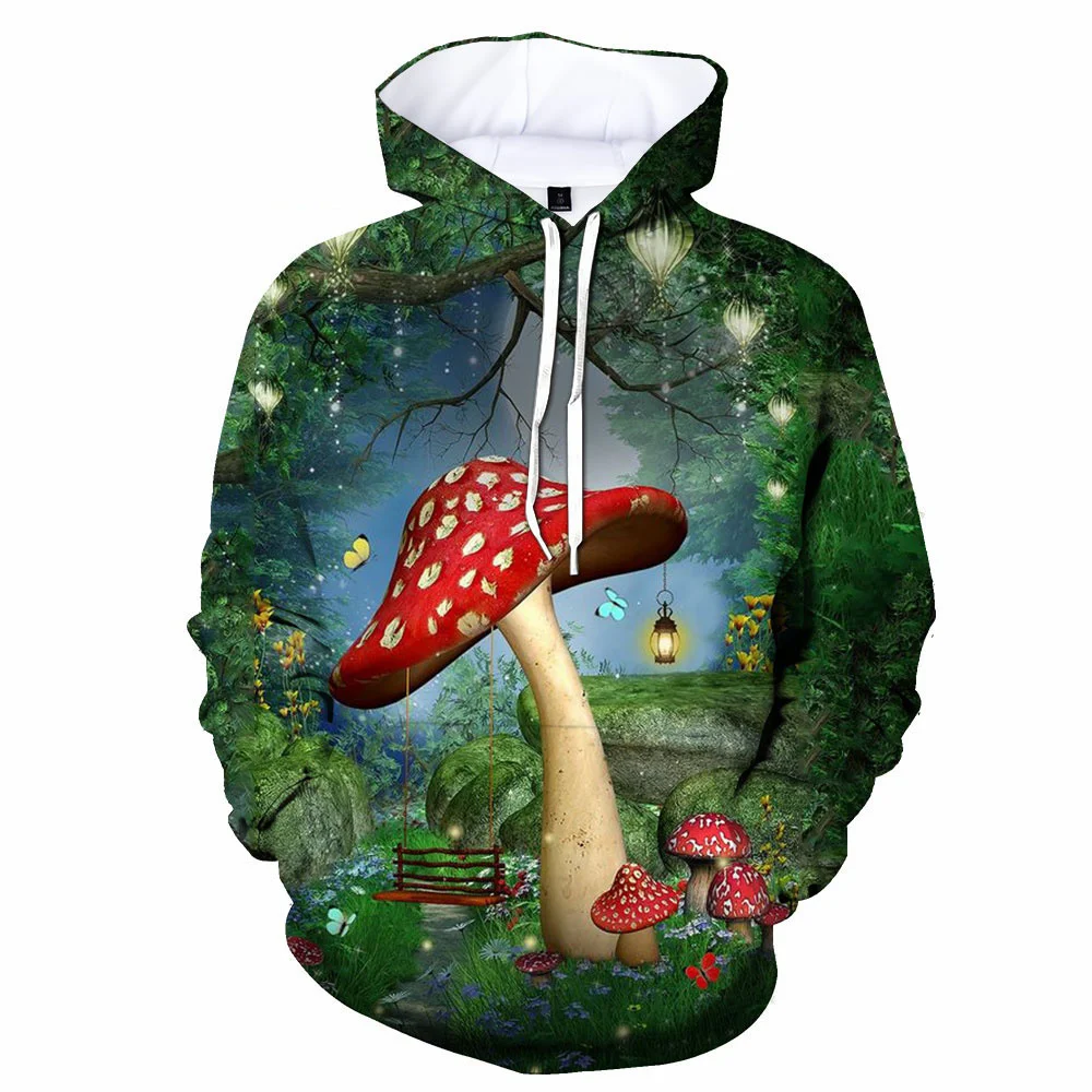 thumbnail image 1 of Nuevas sudaderas con capucha de setas de ensueño con estampado 3D de bosque, cuello redondo, mangas largas, camisetas con patrón de plantas, moda informal, unisex, para hombres y mujeres, 1 of 4