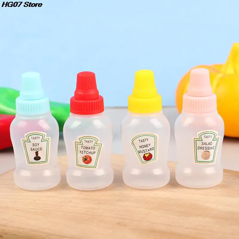 1PC 4Pcs Mini Cute Tomato Ketchup Bottle Portable Small Sauce Container Salad Dressing Container Pantry Containers For Bento Box