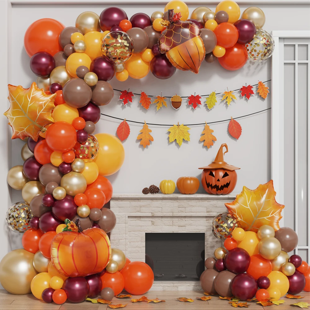 

Thanksgiving Theme Orange Balloon Arch Garland Kit Maple Leaf Pumpkin Foil Balloon Autumn Party Decorations Baby Shower Supplies