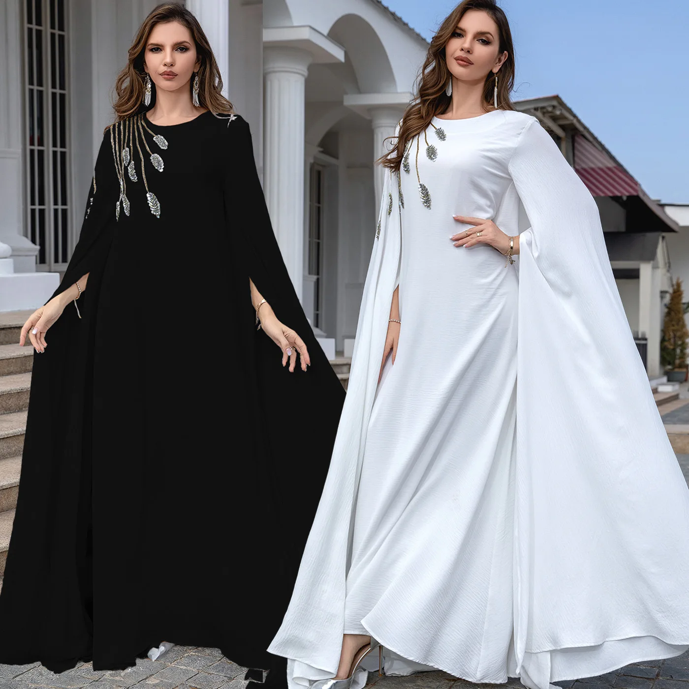 Dropshipping 2024 Dubai Party Dress Embroidery for Women Muslim Abayas Evening Dress Islamic Arabic Spring Dress