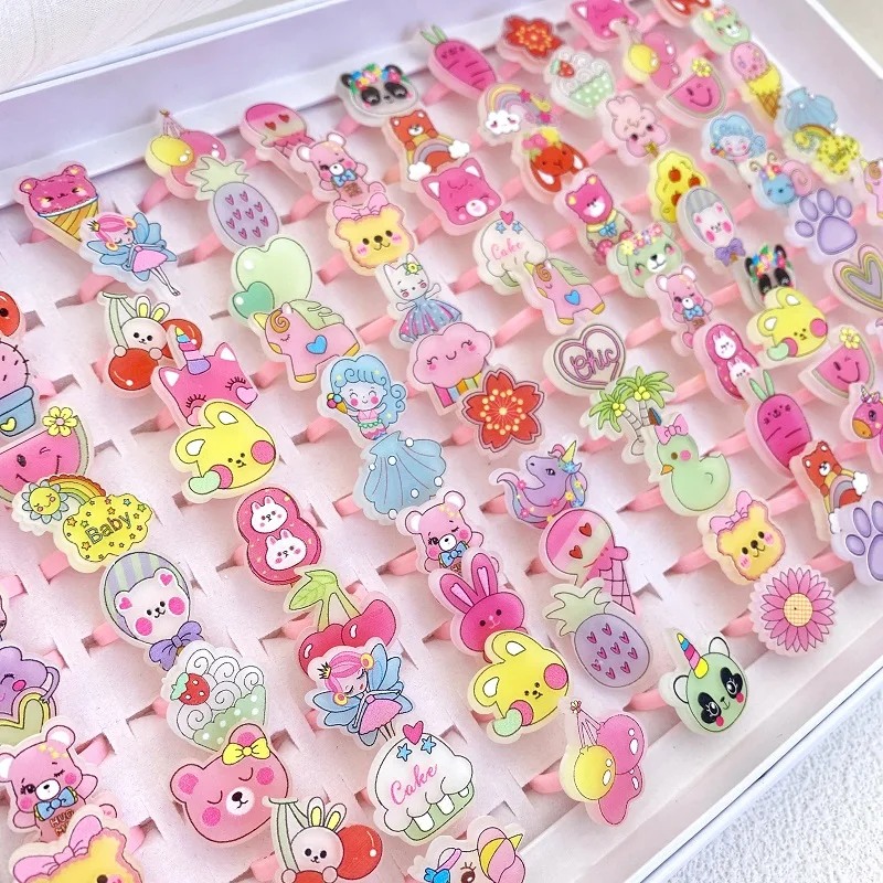 

50Pcs/Lot Children's Cartoon Ring Animal Acrylic Finger Ring Kids Holiday Party Gifts Girls Jewelry Wholesale