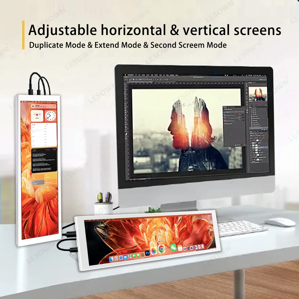 LESOWN 바 디스플레이 7.9 인치 흰색 LCD 와이드 미니 하위 화면 HDMI IPS 터치 400x1280 Aida64 모니터 PC 케이스 Raspberry Pi
