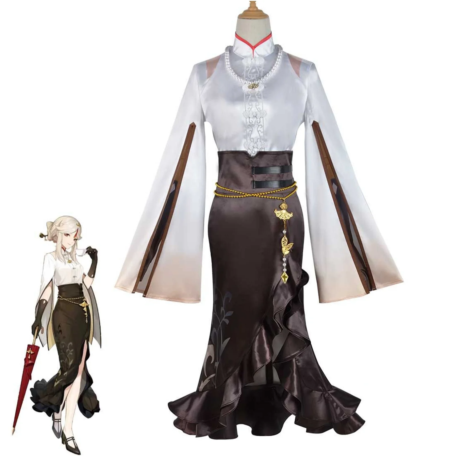 

Game Genshin Impact Cosplay NingGuang Yelan Pizza Hut Ningguang Cosplay Dress Clothes Full Set Halloween Costumes