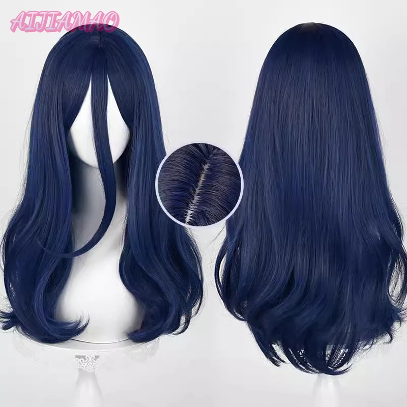 교타로 스기시타 코스프레 가발, 60cm 긴 곱슬 웨이브 다크르 블루 가발, 애니메이션 코스프레 가발, 내열성 합성 가발