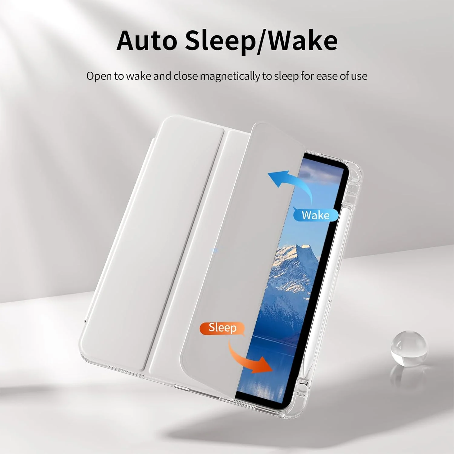 Sleek Transparent Acrylic Back Cover Trifold Stand Tablet Case with Pen Slot
