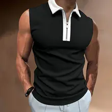 2023 New Summer Sleeveless Tank Top Sports Shirt Fitness Training Sports Top Men's Polo Neck Zipper Casual Fitness Apparel 