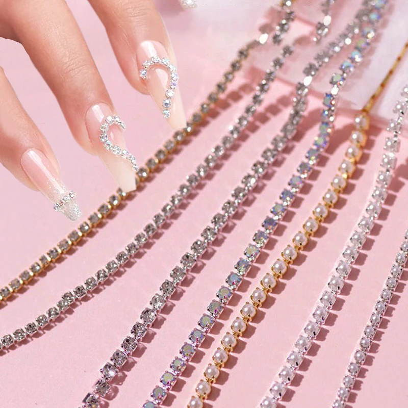 

Sparkle Diamond Nail Chain 3D Nail Charms Trimmable Pearls Rhinestones Chain Nail Gems Jewelry Nail Art Decoration Accessories