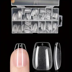 120-Piece Set of Full Cover Press-On Nail Tips - Stiletto, Almond, Square, and Coffin Shapes with French Style Soak-Off Gel Extensions (120 Short T)