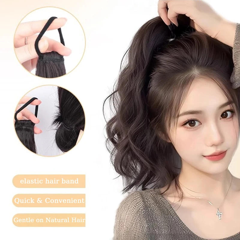 12inch Hair Ponytail Extensions Wig Wavy Curly Ponytail Hairpiece with Elastic Rubber Band Fluffy Wavy Ponytail for Women Wear
