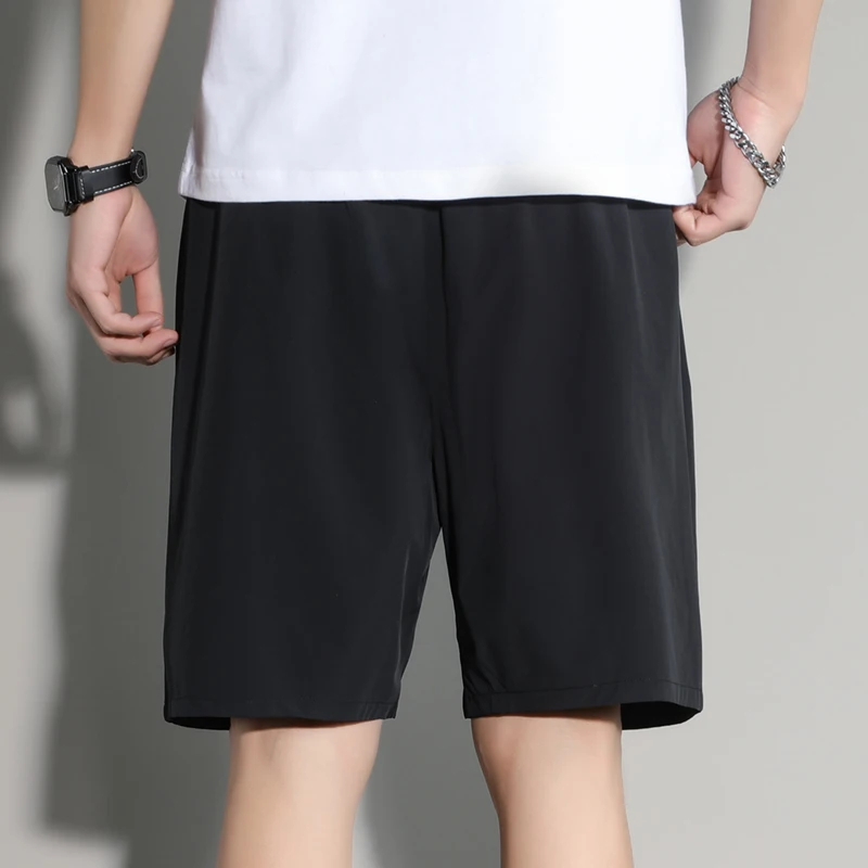 Fashion Basic Solid Color Knee Pants Summer New Youthful Vitality Loose Straight Men's Clothing Elastic Drawstring Casual Shorts