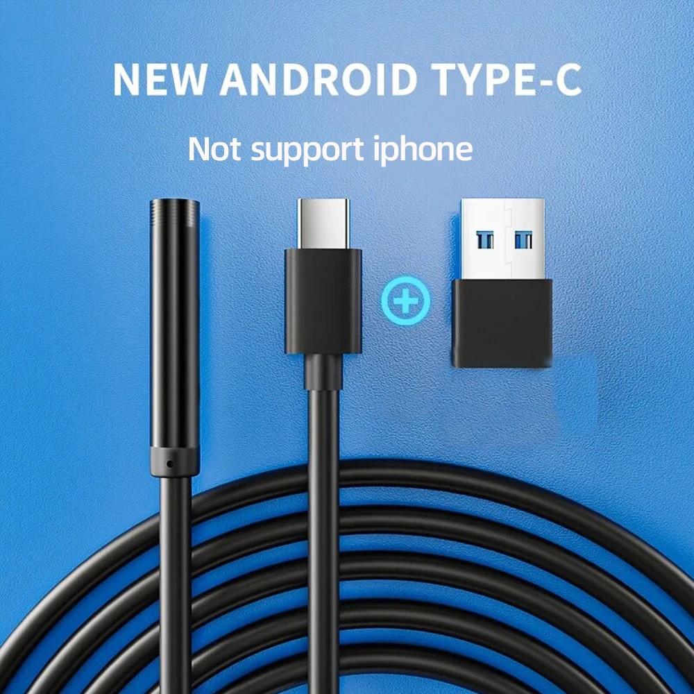 7.0mm Type-c Endoscope Camera for Car Engines IP67 Waterproof 6 LEDs Adjustable Inspection Borescope Camera for Android and PC 2