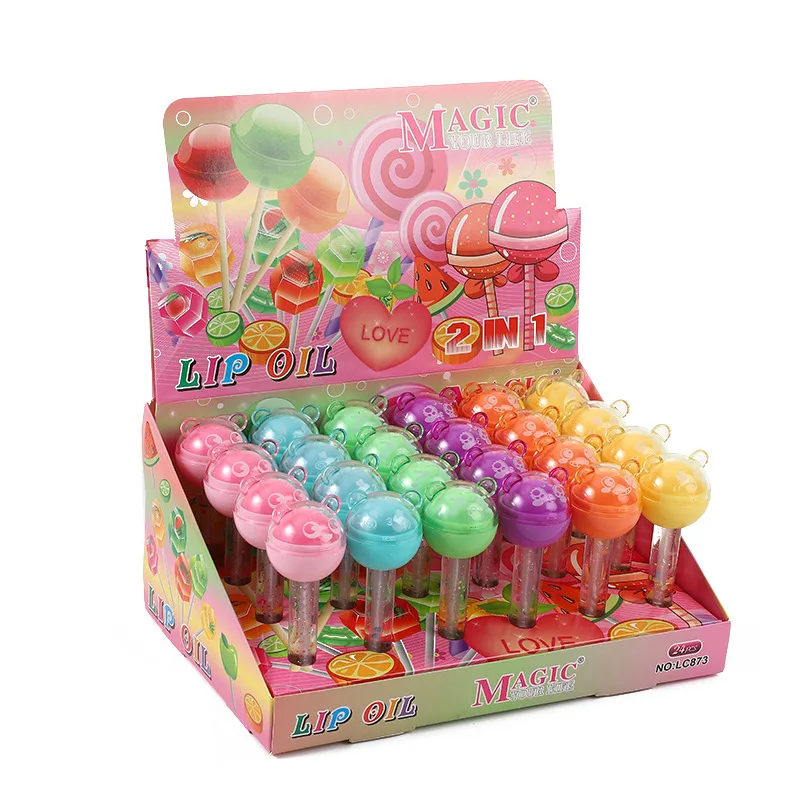 24Pcs2in1LollipopLipBalmLipGlossFruitFlavorColorChanging