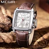 MEGIR Fashion Casual Men Chronograph Quartz Watch Top Brand Military Sport Wristwatch Man Rectangle Leather Watches Male 2028