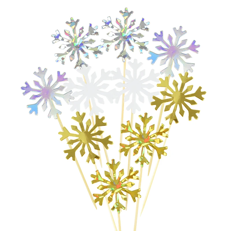 

20/50pcs Snowflake Cake Topper Winter Theme Christmas Birthday Cupcake Toppers Baby Shower Wedding Party Glitter Cakes Decor