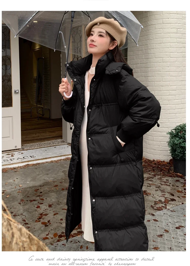 Winter X-long Down Coats for Pregnant Woman Korean Style Loose Fashion Hooded Outerwear Zipper Fly Maternity Cotton Jackets