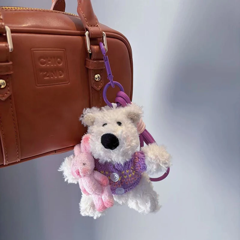 

Creative Puppy Keychain Cute Small Dog Doll Plush Keychain For Bag Pendant Furry Puppy Stuffed Keyrings Car Keys Accessories