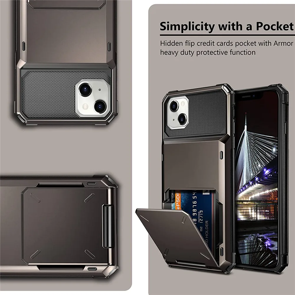 

For iPhone14 Max Case For iPhone 14 Pro 13 Mini 12 11 XS XR X SE Wallet 5-Card Pocket Slot Cover On For iPhone 14 Plus Coque