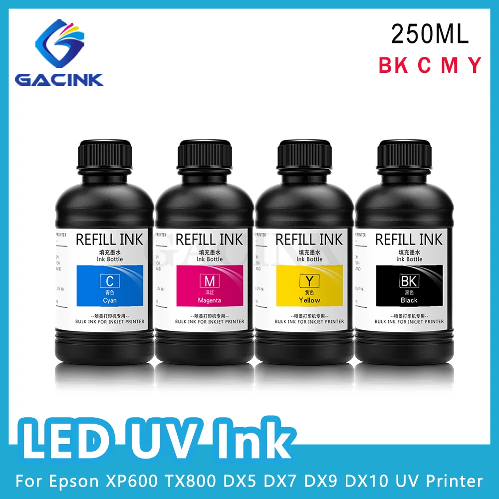 

250ML*4 LED UV Ink For DX5 DX6 DX7 Printhead For Epson L800 L805 L1800 R280 R290 R330 1390 1400 1410 UV Printer BK C M Y