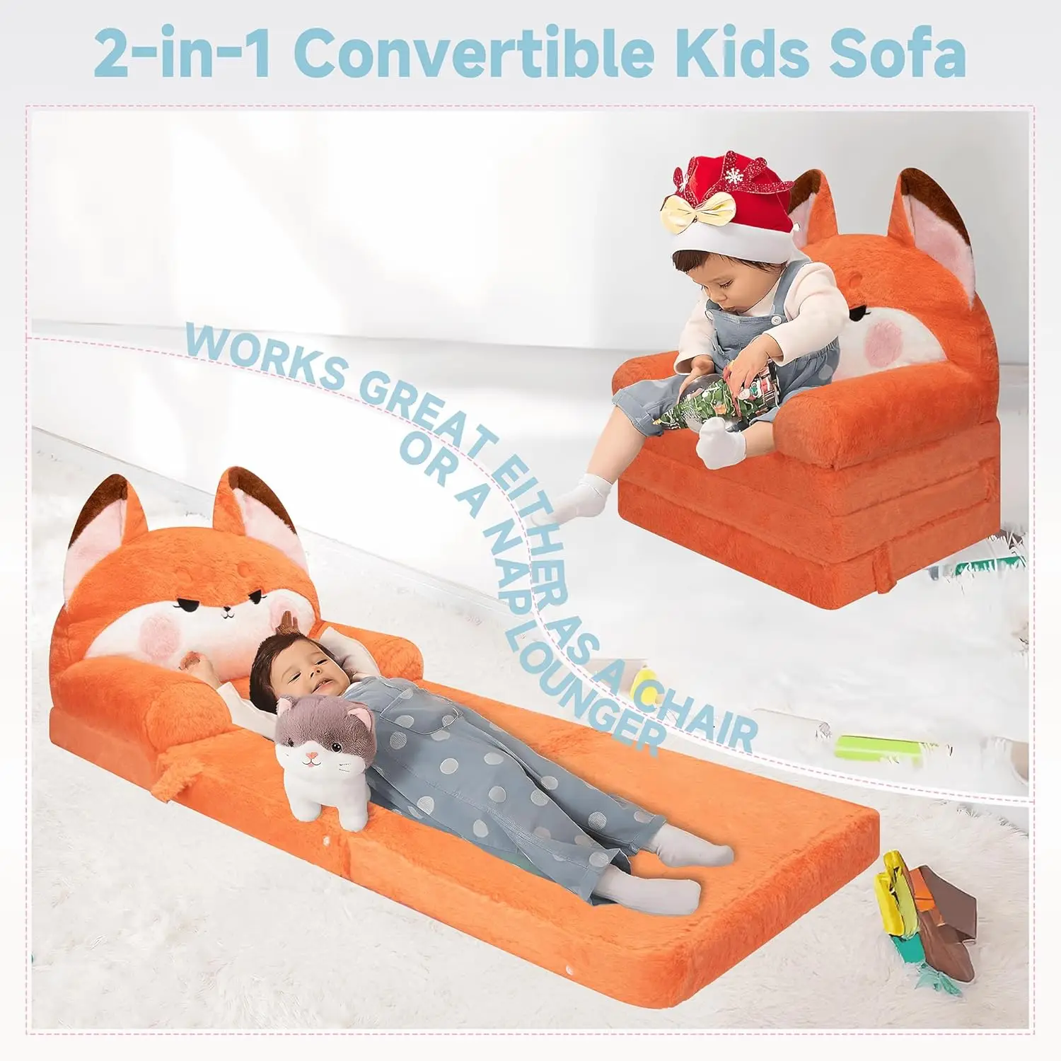 Chair to Kids Sofa Bed - Soft Sherpa Flip-Out Comfy Couch for Toddlers 4