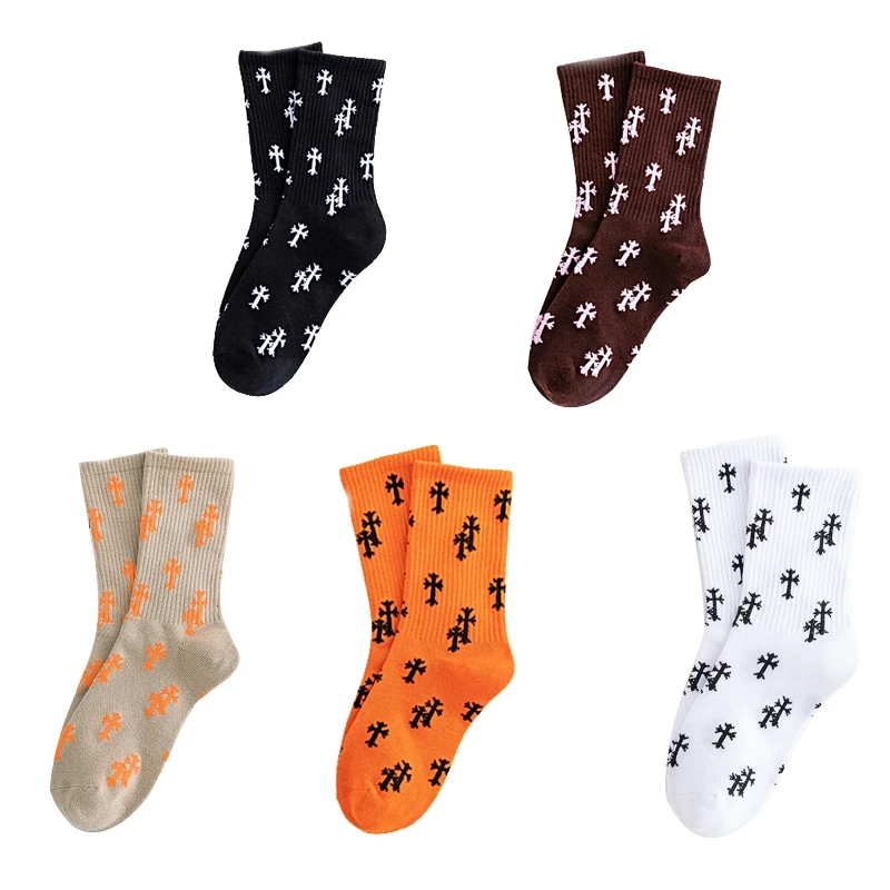 

1 Pair Street Fashion Socks Spiny Crucifix Latin for Cross Rood Cotton Gothic Elastic Punk Sock