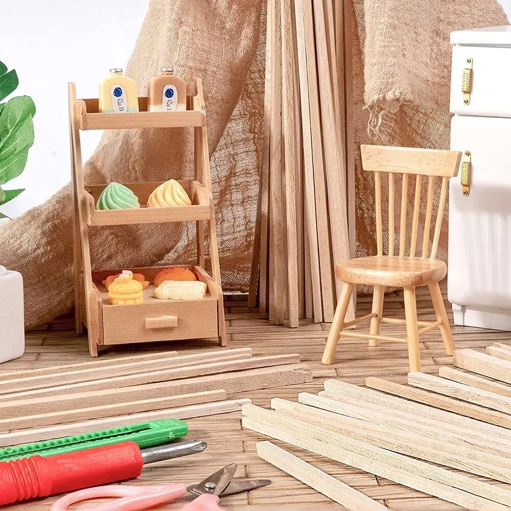 Balsa Wood Craft Strips - 130-Piece Set for DIY Carving & Handicraft Projects
