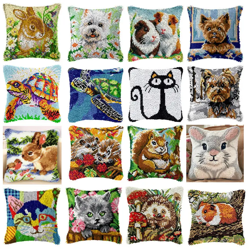 DIY Klink Haak Kussen Kits Levert voor Volwassenen Egel & Fruit Kussensloop Gedrukt Kussensloop Gehaakte Garens Klink Haak Kussen Maken Voor Thuis Sofa Decoratie 17x17 (c152