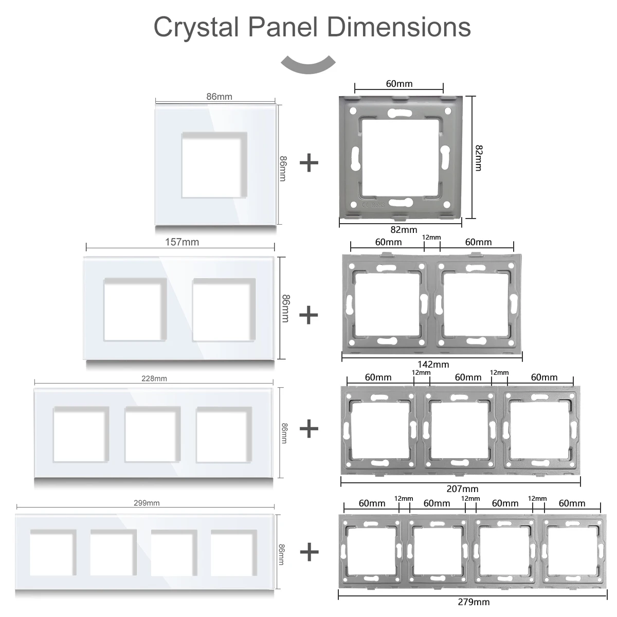 Tempered Glass Frame Single Two Three Four Five Post 86/157/228/299mm*86mm