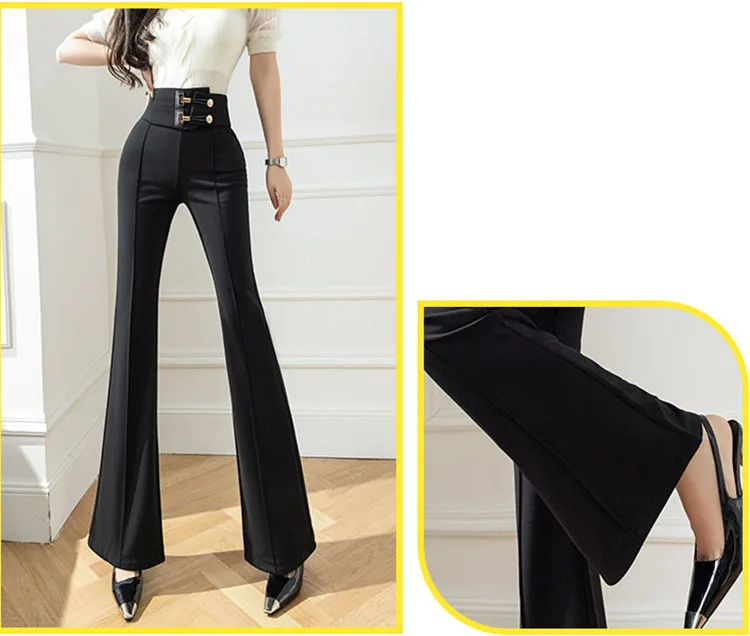 Front Split High Waisted Flare Pants Women 2024 Spring Summer Autumn Fashion Casual Loose Black Wide Leg Suit Trousers Ladies