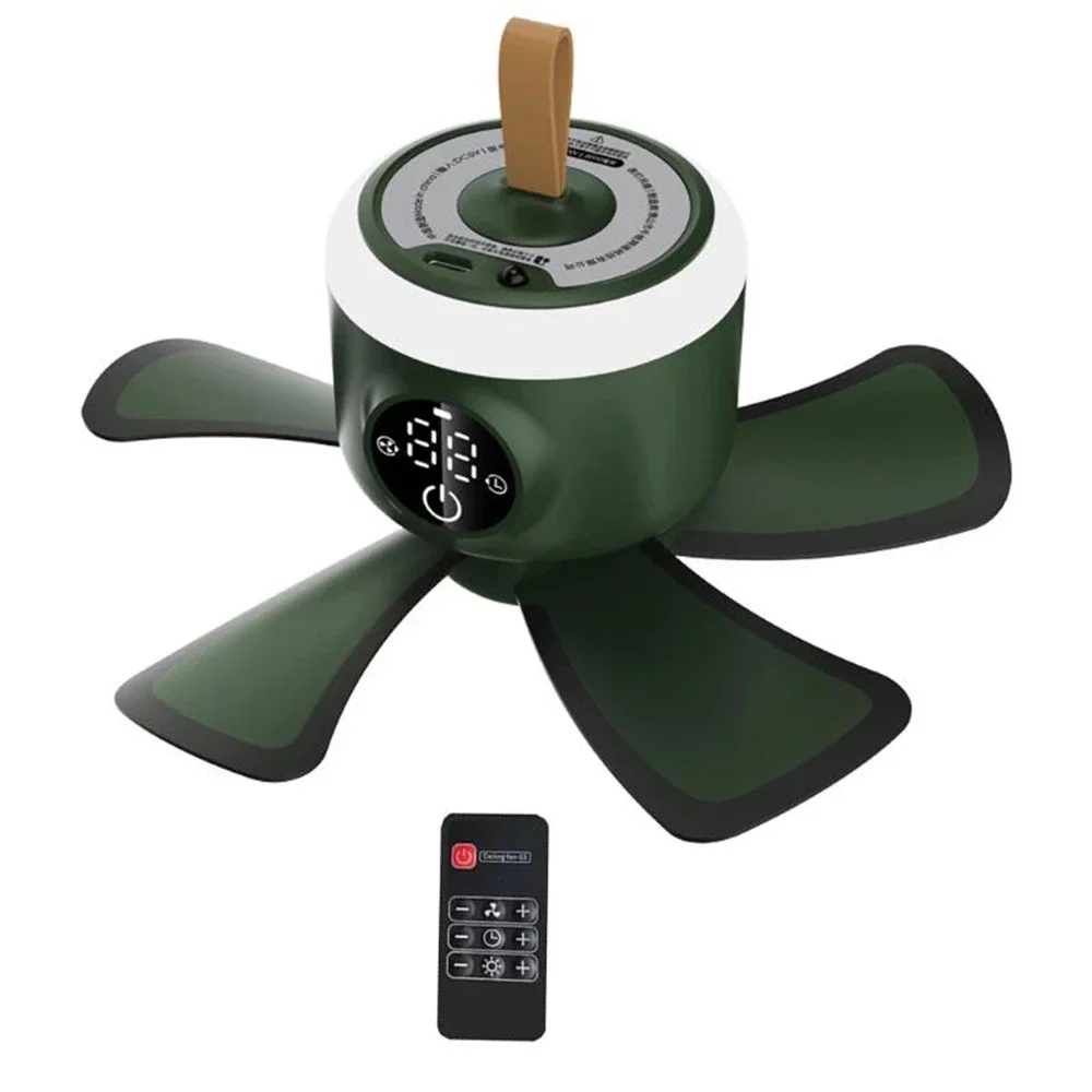 

8000mAh Ceiling Fan Timing Camping Fan USB Rechargeable Remote Control 4 Gears Cooler With LED Lamp For Home Outdoor