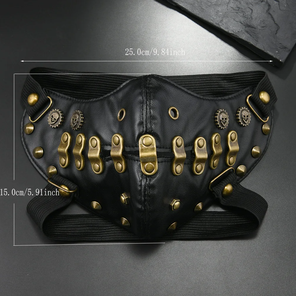 Men Women's Black PU Leather Rivet Rock Mask Lady's Breathable Party Cosplay Halloween Mouth-muffle R1578