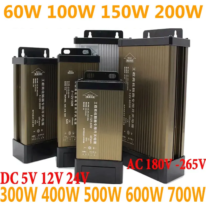 5 12 24 volts dc fonte de alimentação à prova de chuva ac 220v para dc 12v 24v transformadores 100w 200w 300w 400w 500w 600w 700w ao ar livre à prova de chuva