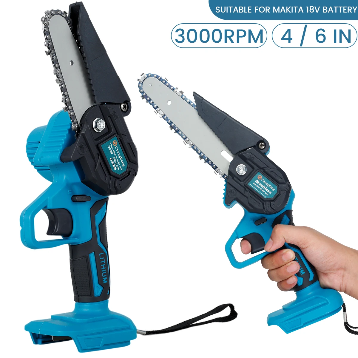 Cordless Electric Chain Saw 4/6 Inch Home Handheld Electric Saw Cordless Logging Orchard