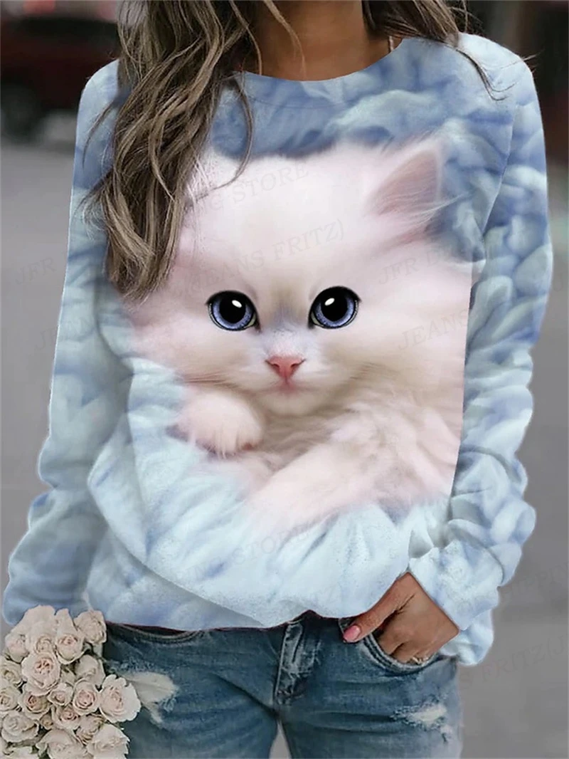 Cute Cat Hoodies Women Fashion Hoodie Animal Cat Print Sweatshirt Kawaii Coats Oversized Hoody Women Sweats Women\'s Clothing Y2k