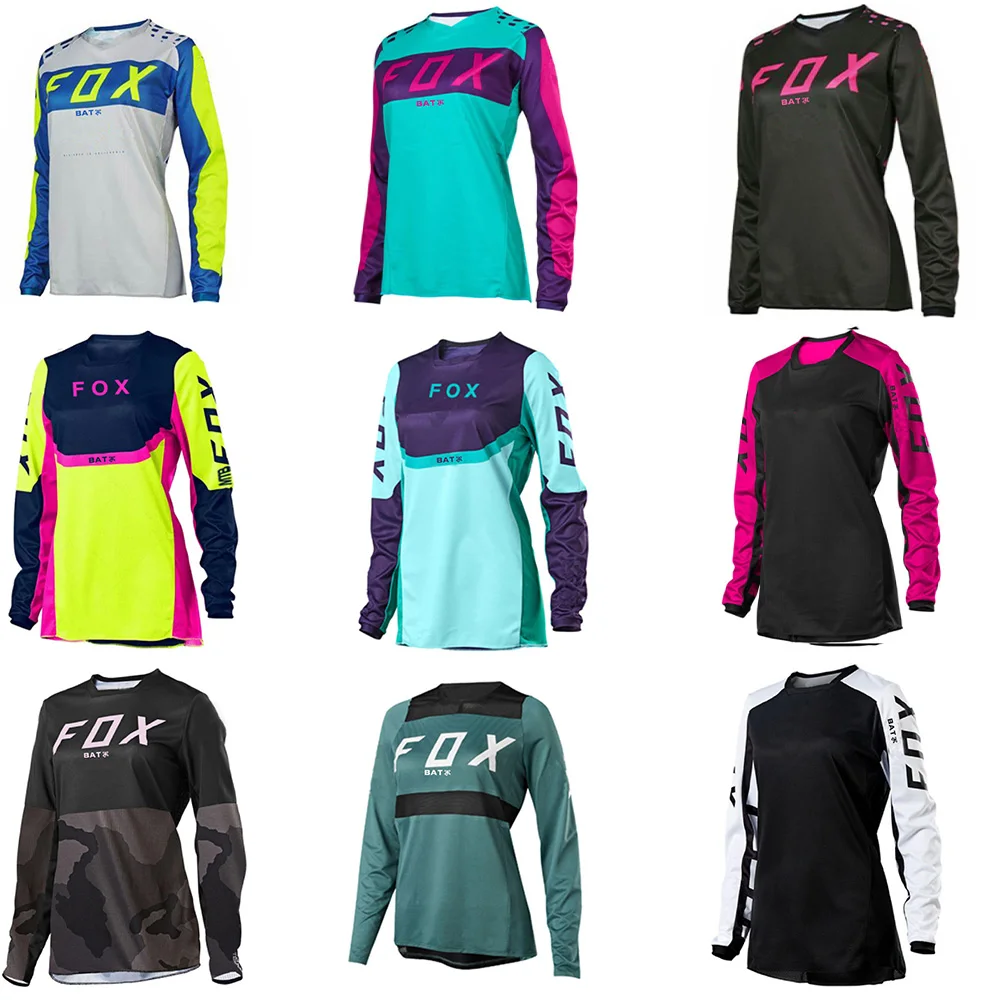 Women's BAT FOX Downhill Jerseys Mountain Bike Shirts Quick-Dry Offroad DH Motocross Cycling Jersey Long Sleeves MTB Clothing