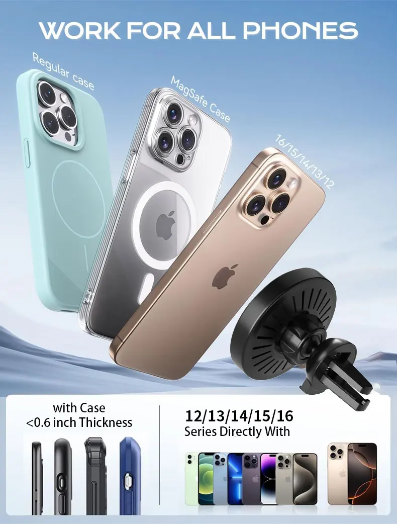 Magnetic car charger air vent clip detail