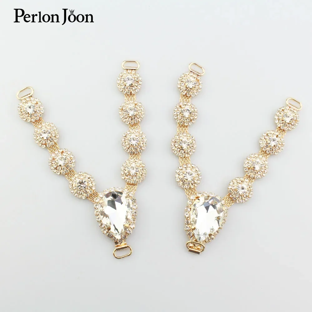 1 Paar Gold Stil große Tropfen Kristall V-förmige Kette Strands chuhe Strass dekorative Accessoires xl007