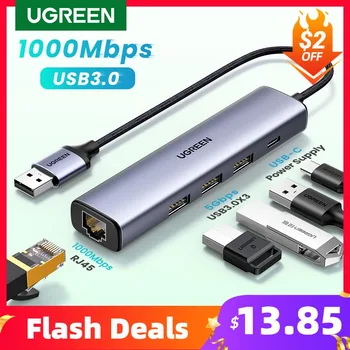UGREEN USB Ethernet USB3.0 Lan 1000Mbps Ethernet Adapter USB RJ45 USB HUB For Laptop Xiaomi Mi Box S Ethernet HUB Network Card 1
