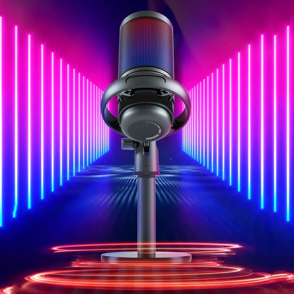 

Конденсаторный микрофон RGB, профессиональный цветной USB микрофон, металлический, с шумоподавлением, USB RGB, игровой микрофон