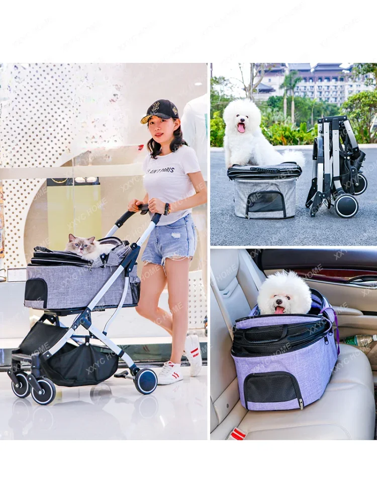 Pet Stroller Portable Foldable Small Dog out Trolley Separated Cat Trolley
